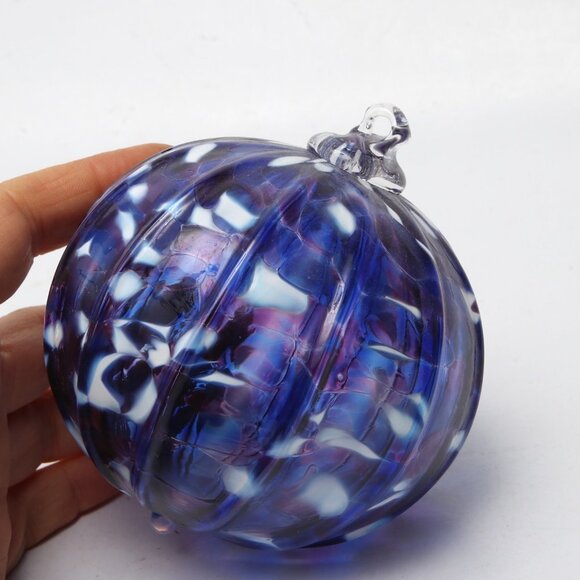 Murano Style Art Glass Ball Decor Ornament Hand Blown Gold Blue Purple White - Picture 5 of 9